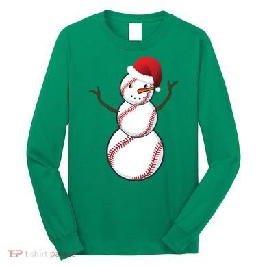 Christmas Baseball Snowman Long Sleeve Shirt