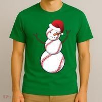 Christmas Baseball Snowman T-Shirt thumb 3