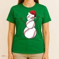 Christmas Baseball Snowman T-Shirt thumb 4