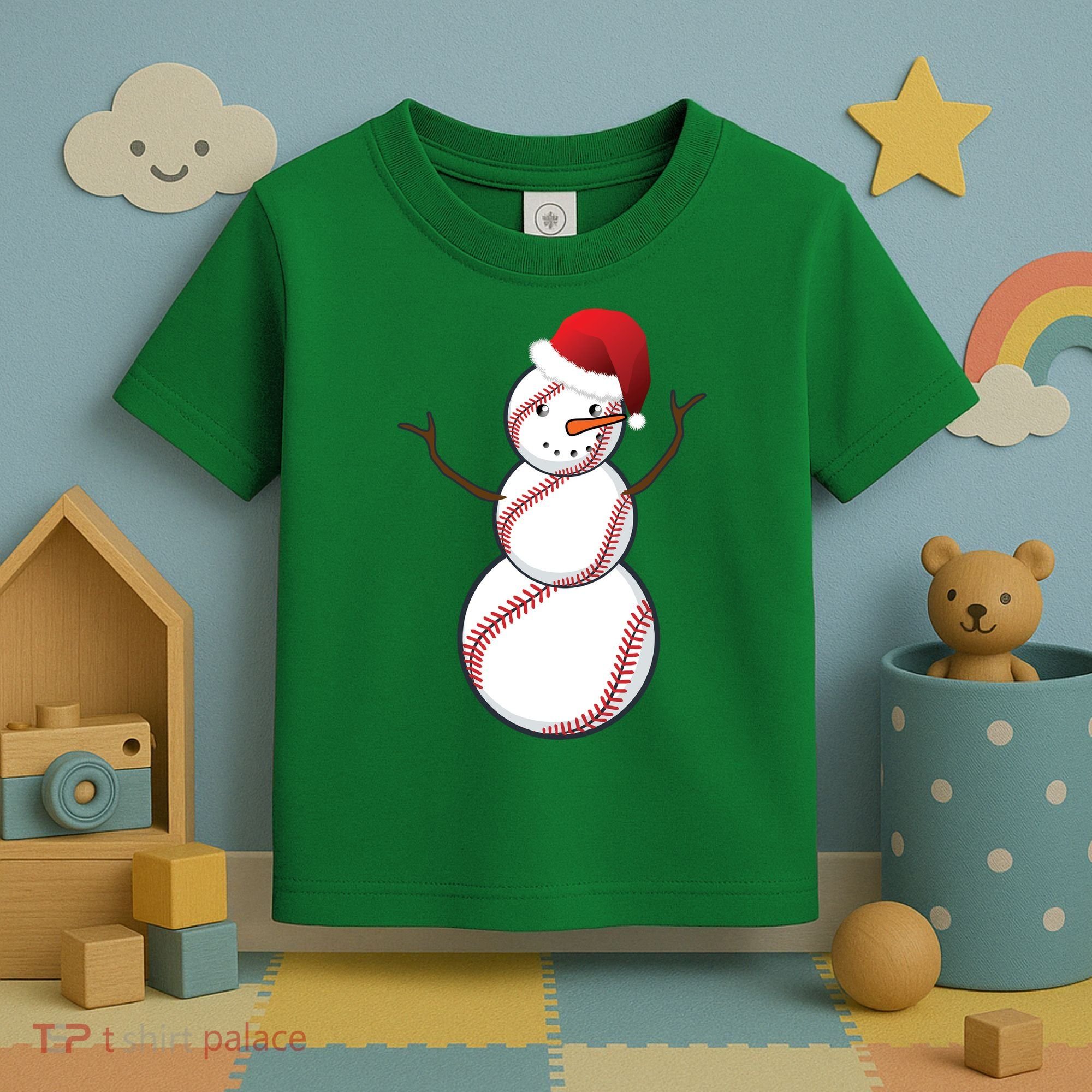 Christmas Baseball Snowman Toddler T-Shirt