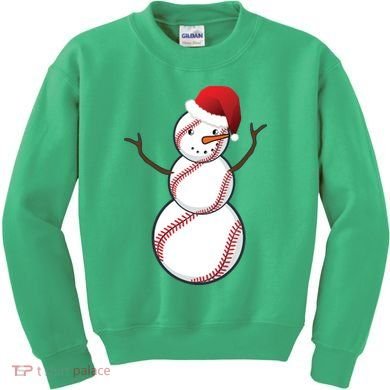 Christmas Baseball Snowman Kids Sweatshirt