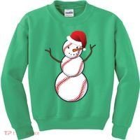 Christmas Baseball Snowman Kids Sweatshirt thumb 0
