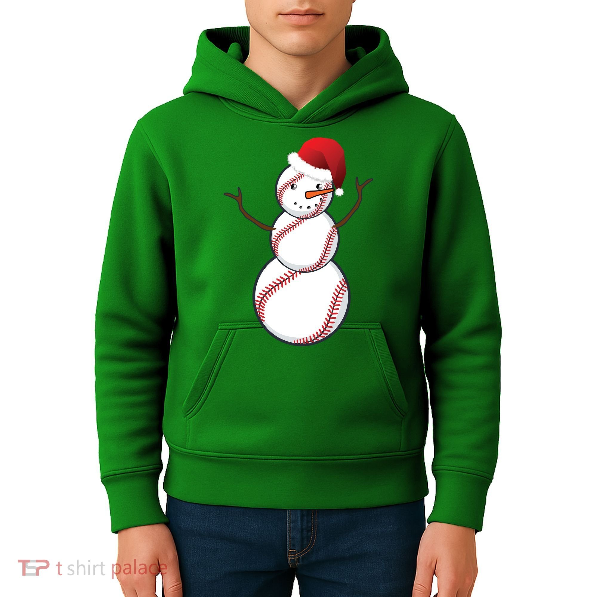 Christmas Baseball Snowman Kids Hoodie