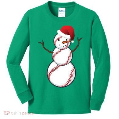 Christmas Baseball Snowman Kids Long Sleeve Shirt