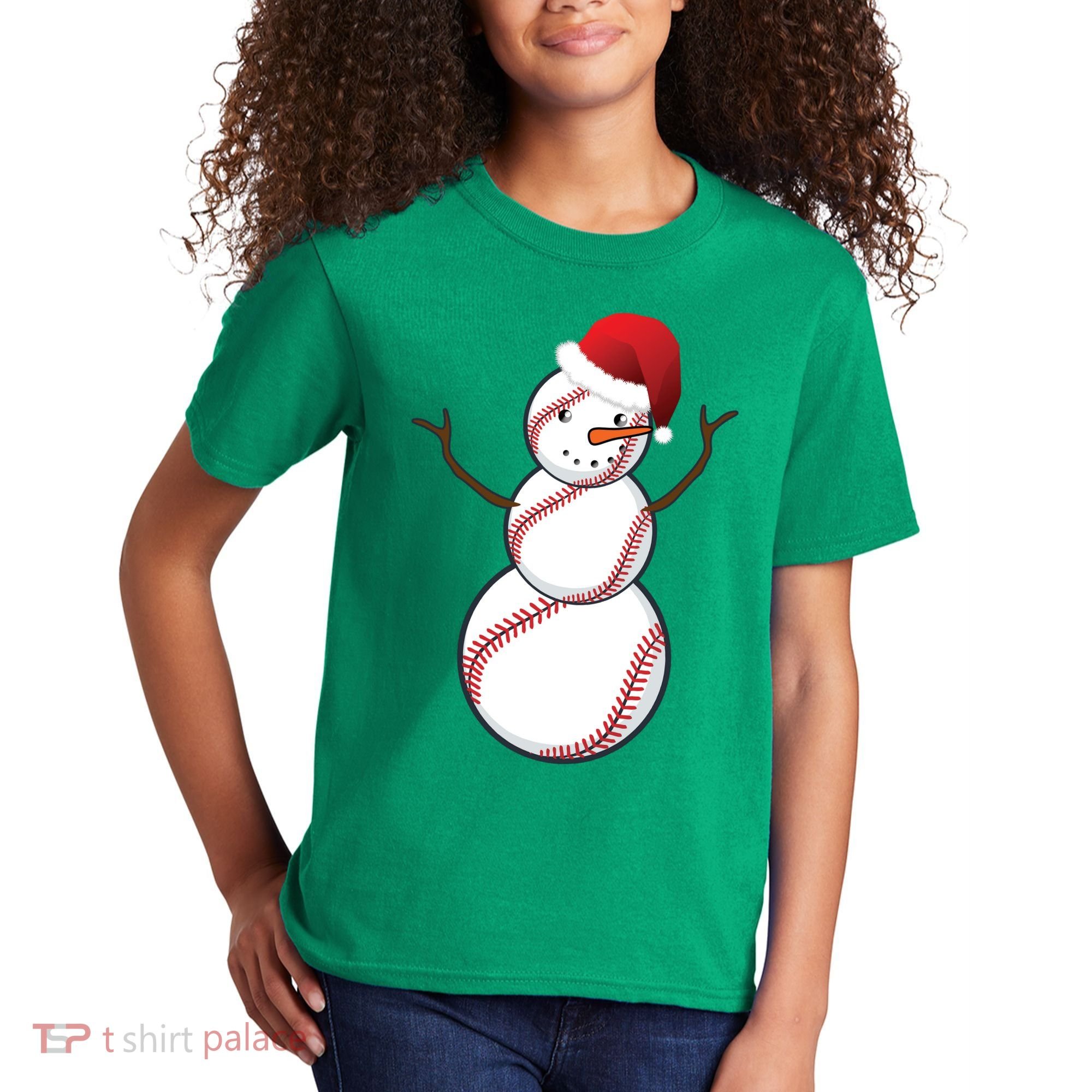 Christmas Baseball Snowman Kids T-Shirt