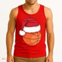 Christmas Basketball Santa Tank Top thumb 3