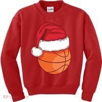 Christmas Basketball Santa Kids Sweatshirt thumb 0