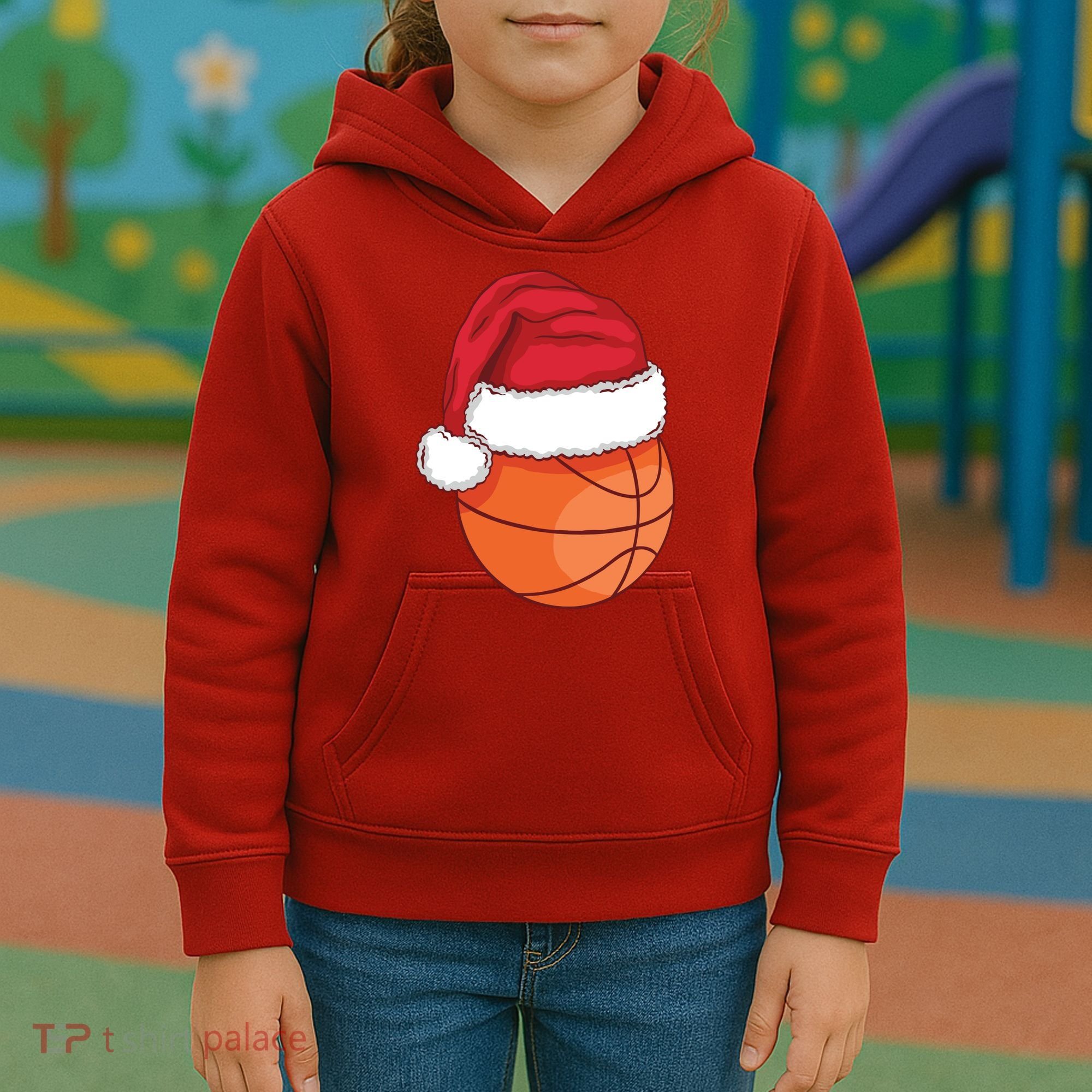 Christmas Basketball Santa Kids Hoodie