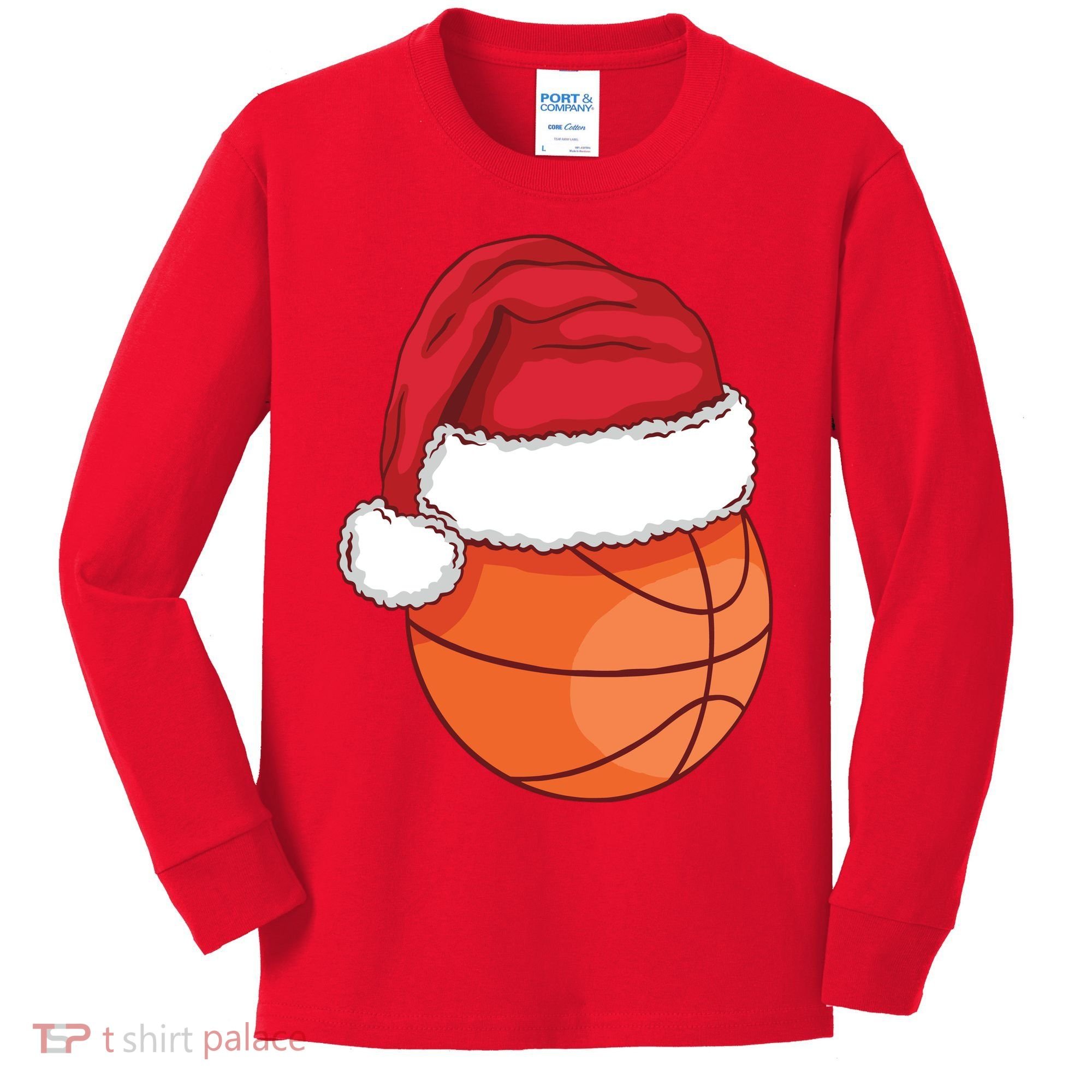 Christmas Basketball Santa Kids Long Sleeve Shirt