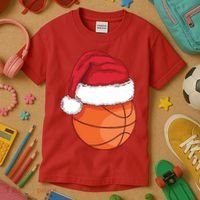 Christmas Basketball Santa Kids T-Shirt thumb 3