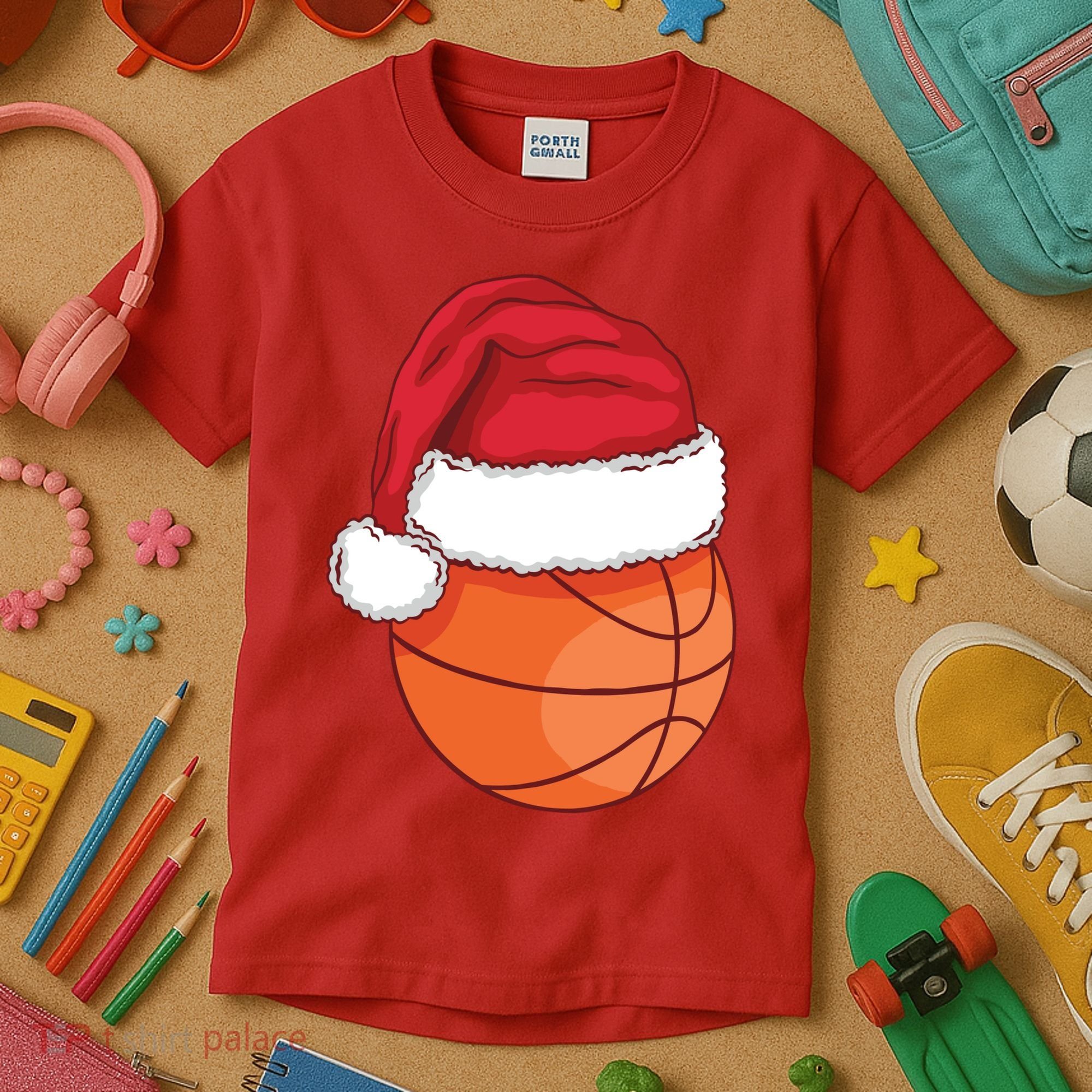 Christmas Basketball Santa Kids T-Shirt