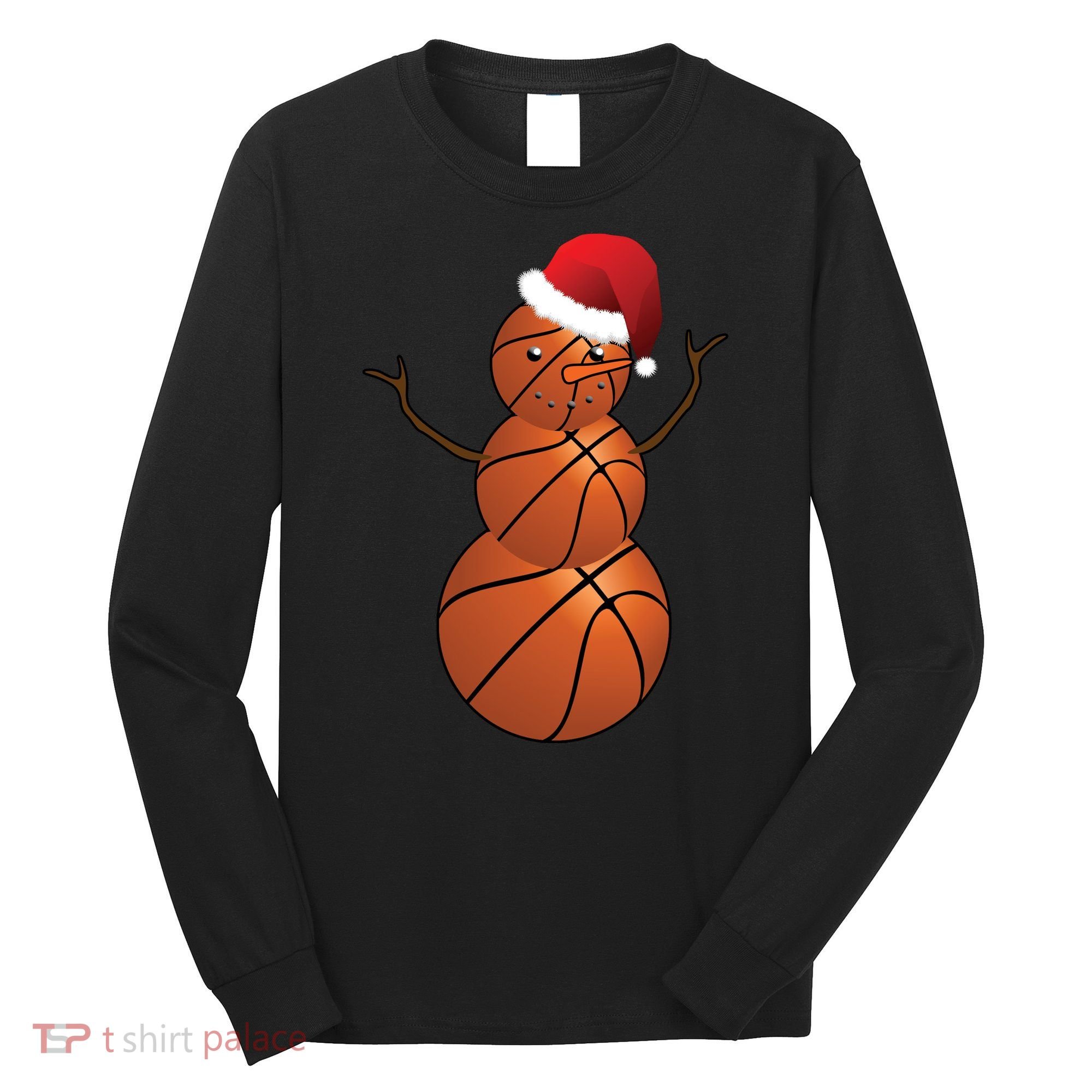 Christmas Basketball Snowman Long Sleeve Shirt