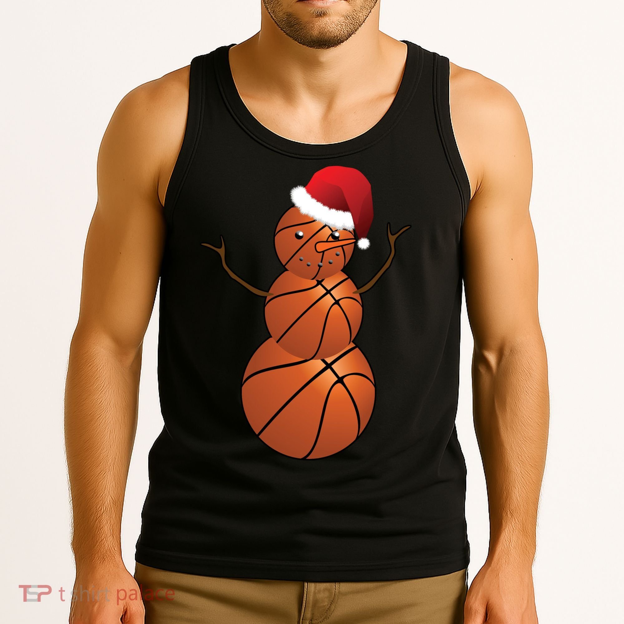 Christmas Basketball Snowman Tank Top
