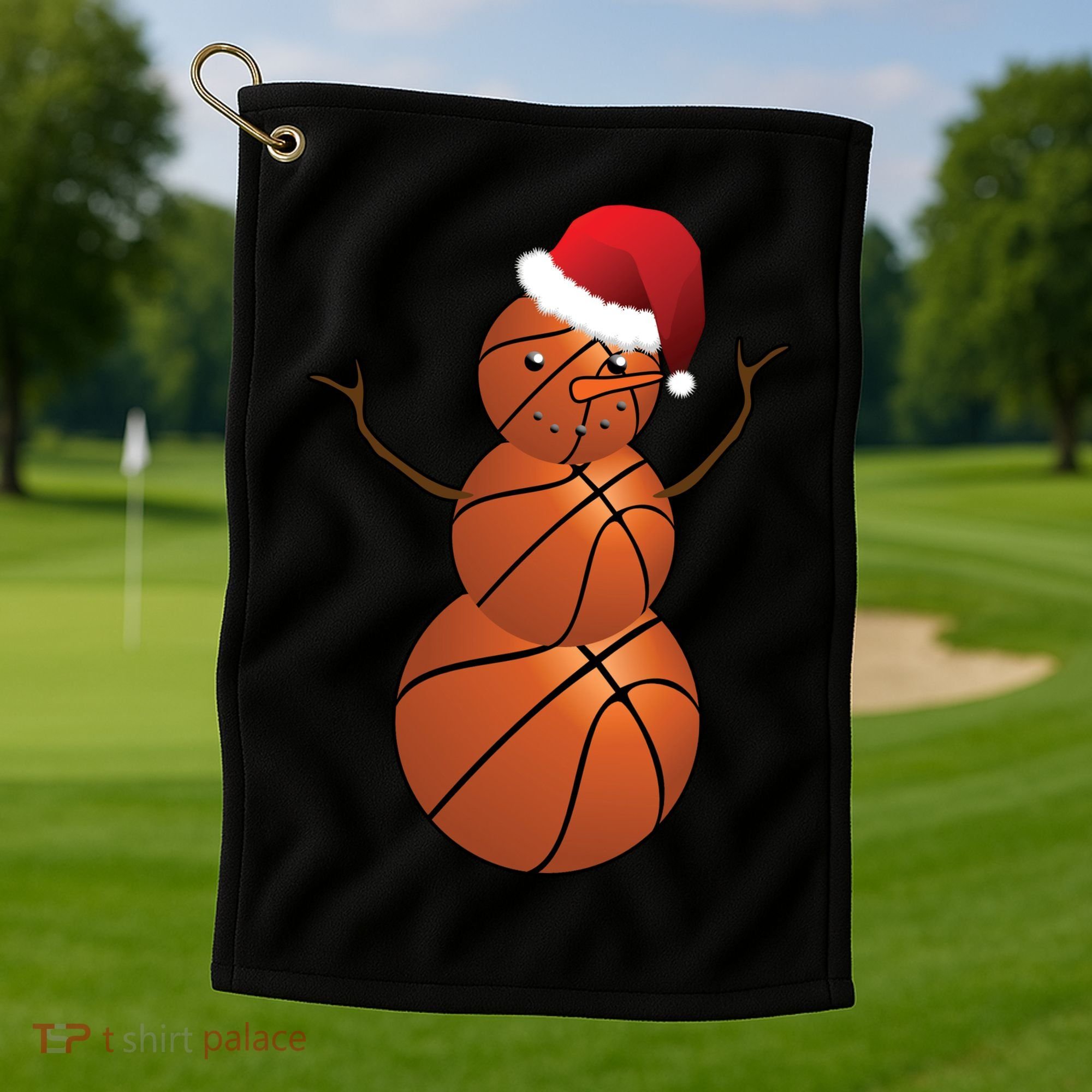Christmas Basketball Snowman Golf Towel