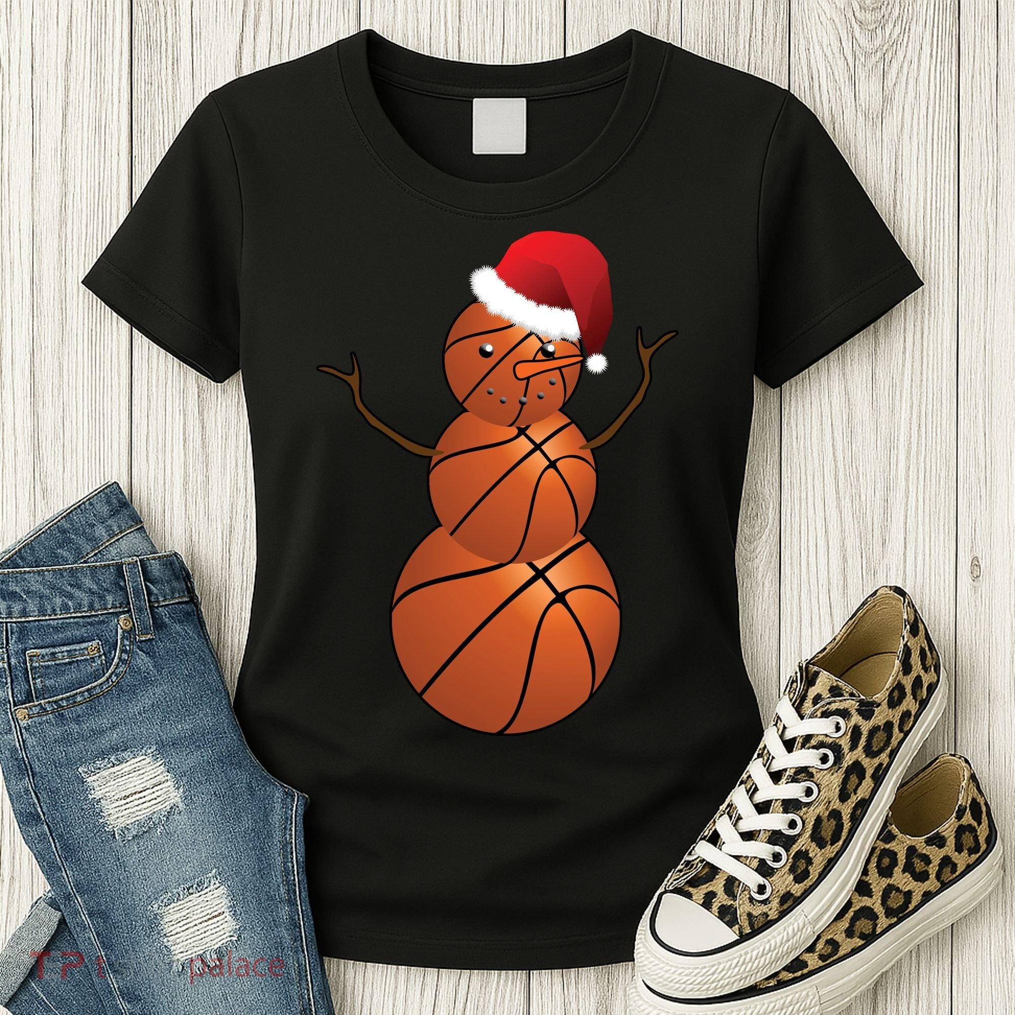 Christmas Basketball Snowman Women's T-Shirt