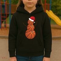 Christmas Basketball Snowman Kids Hoodie thumb 3