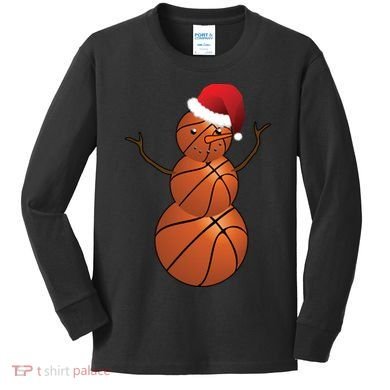 Christmas Basketball Snowman Kids Long Sleeve Shirt