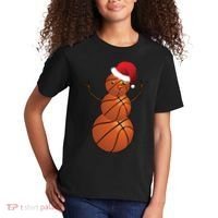 Christmas Basketball Snowman Kids T-Shirt thumb 2