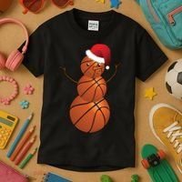Christmas Basketball Snowman Kids T-Shirt thumb 3