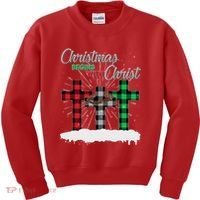Christmas Begins With Christ Jesus Birthday Kids Sweatshirt thumb 0