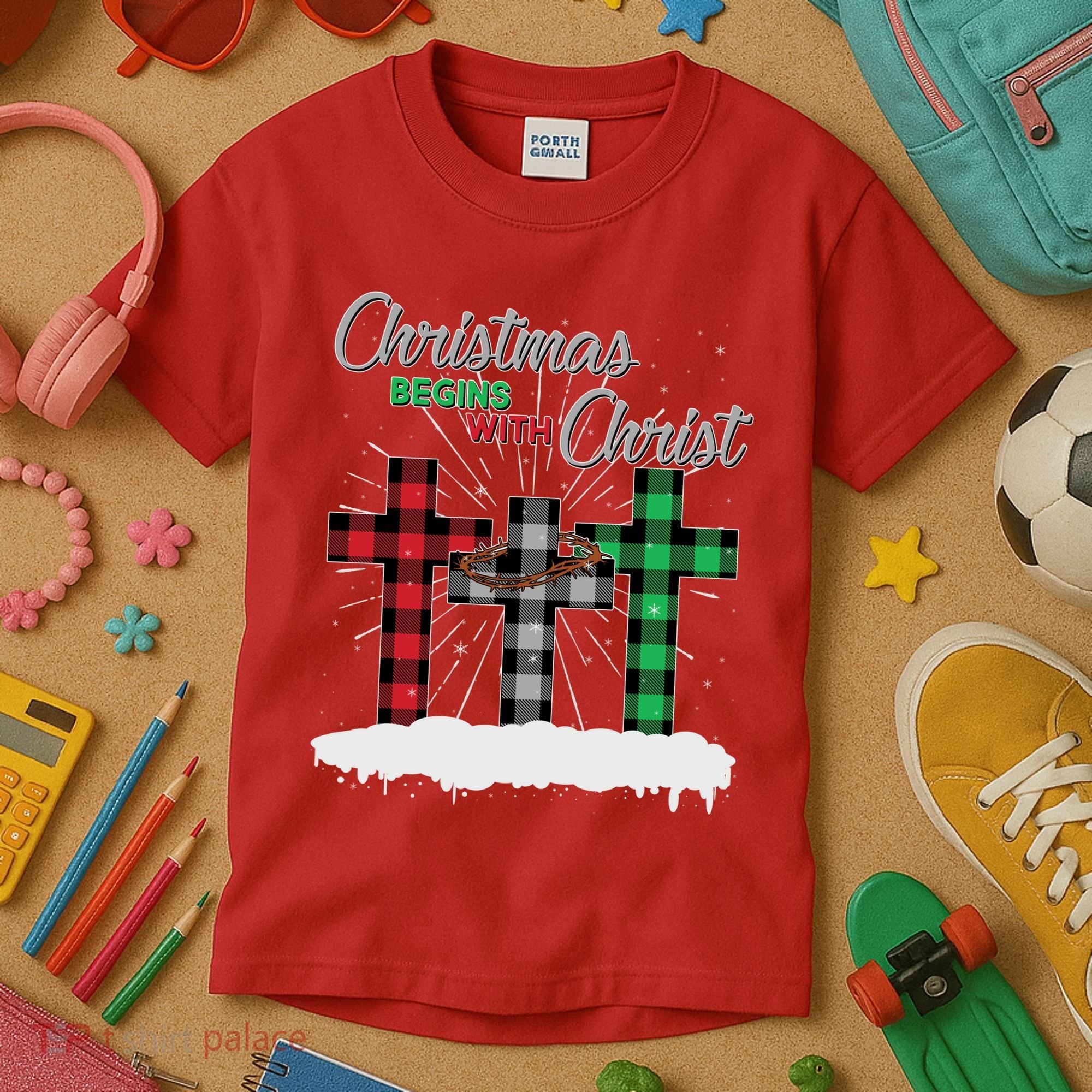 Christmas Begins With Christ Jesus Birthday Kids T-Shirt