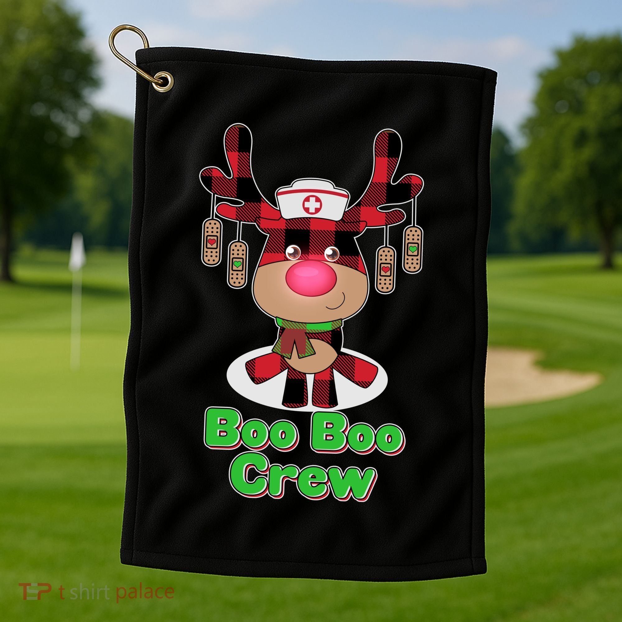 Christmas Boo Boo Crew Reindeer Nurse  Golf Towel
