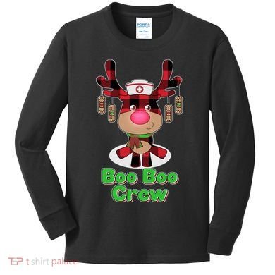 Christmas Boo Boo Crew Reindeer Nurse  Kids Long Sleeve Shirt
