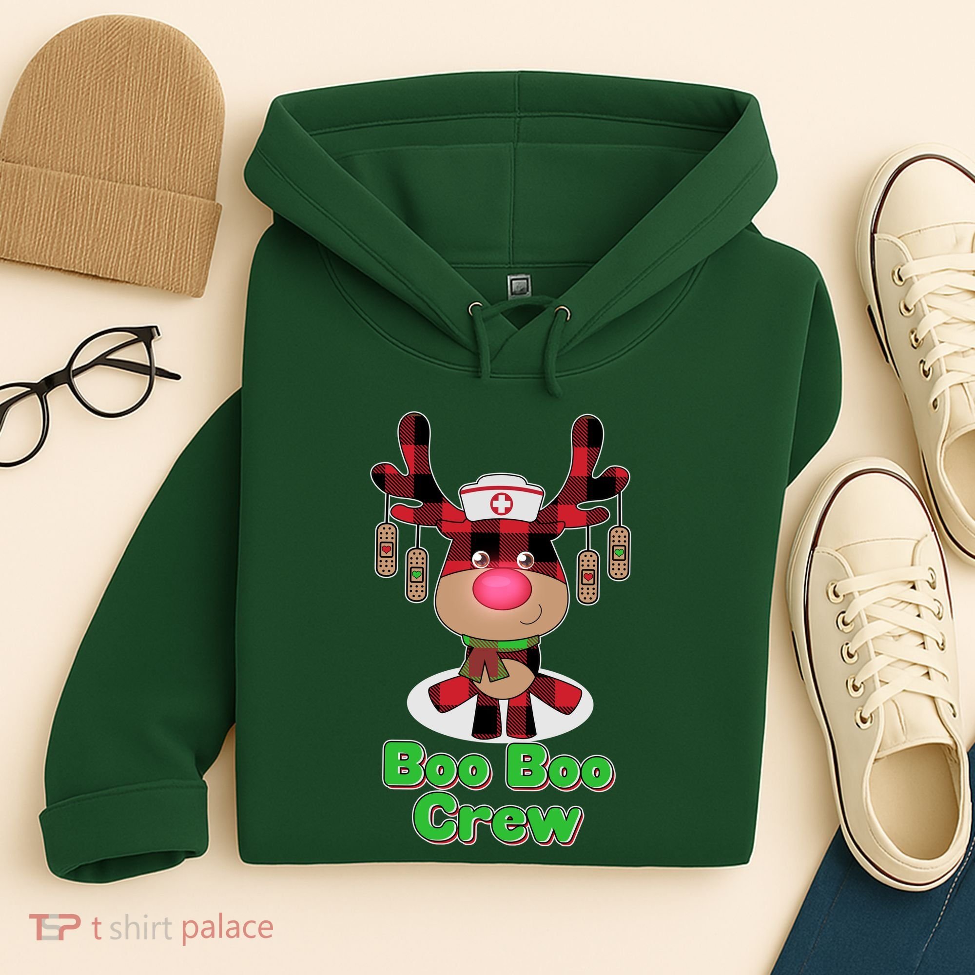 Christmas Boo Boo Crew Reindeer Nurse  Hoodie
