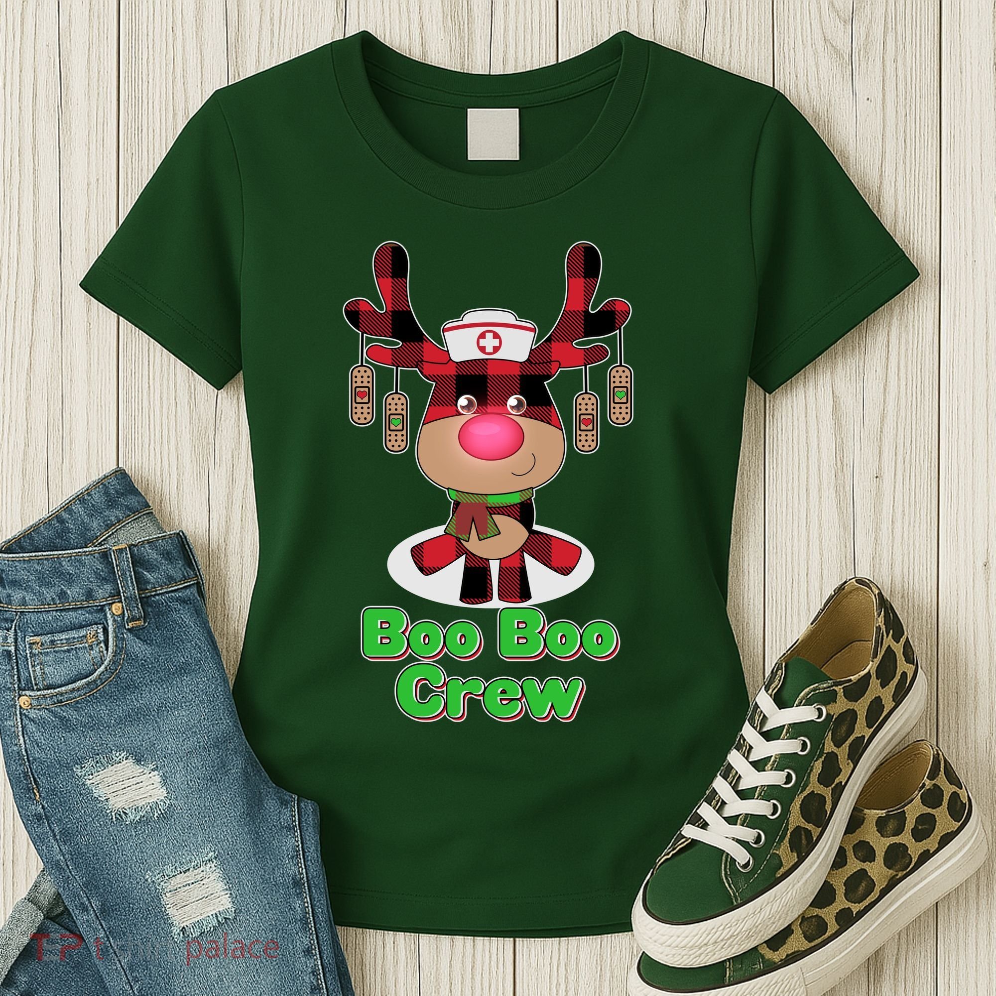 Christmas Boo Boo Crew Reindeer Nurse  Women's T-Shirt