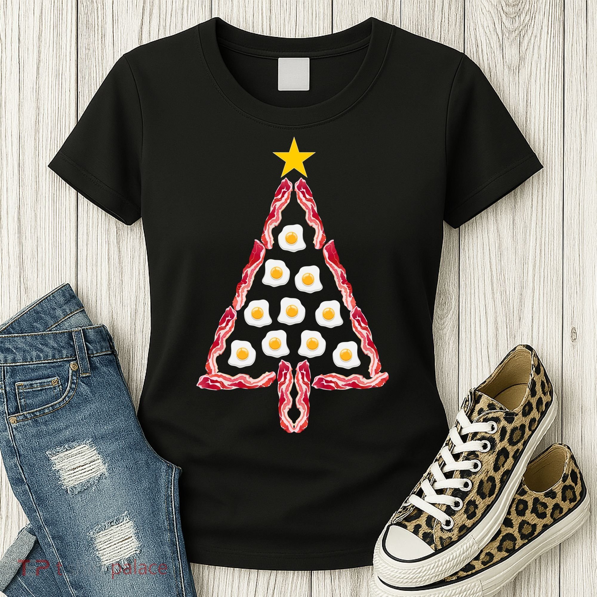 Christmas Breakfast Tree Bacon And Eggs Women's T-Shirt