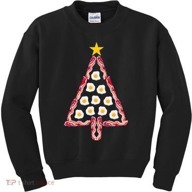 Christmas Breakfast Tree Bacon And Eggs Kids Sweatshirt