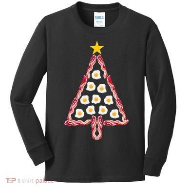 Christmas Breakfast Tree Bacon And Eggs Kids Long Sleeve Shirt