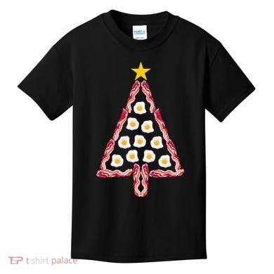 Christmas Breakfast Tree Bacon And Eggs Kids T-Shirt
