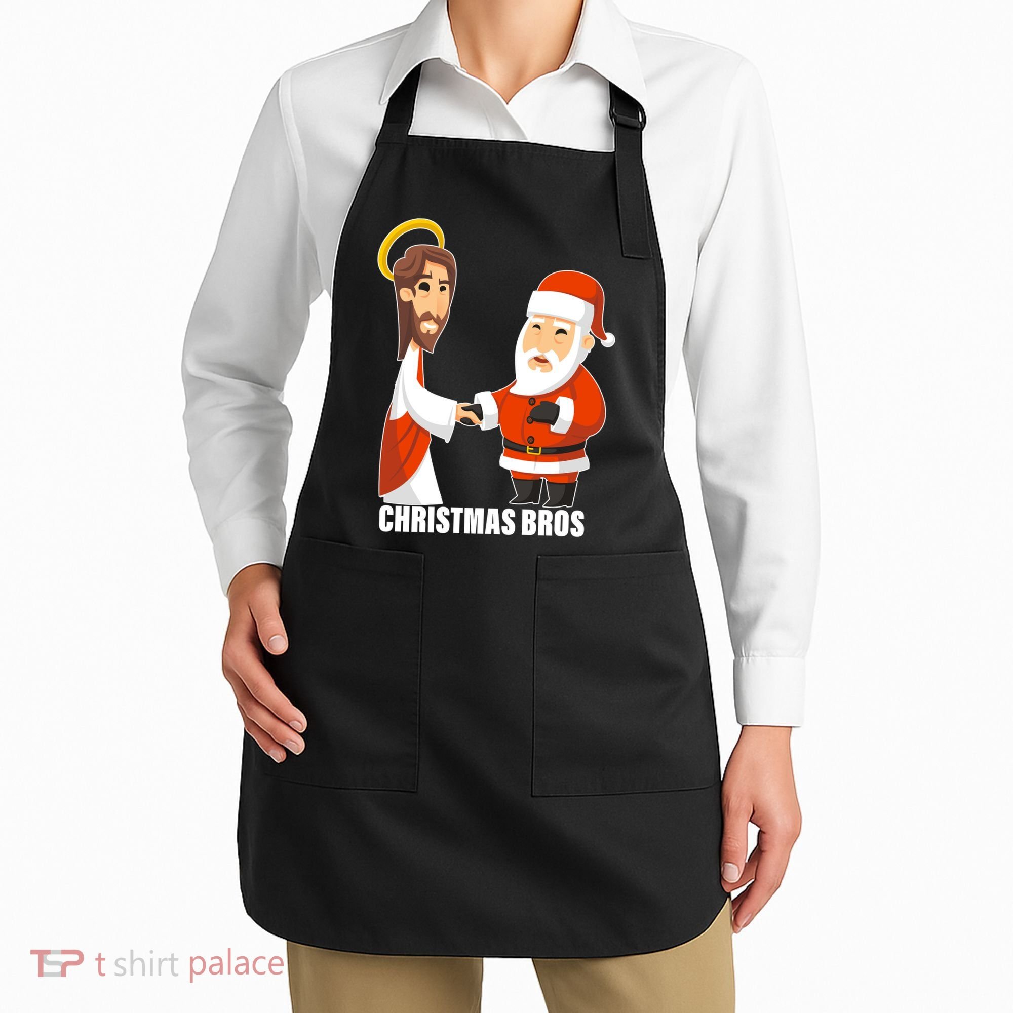 Christmas Bros Jesus And Santa Apron