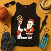 Christmas Bros Jesus And Santa Tank Top thumb 4