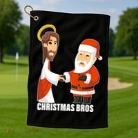 Christmas Bros Jesus And Santa Golf Towel thumb 1