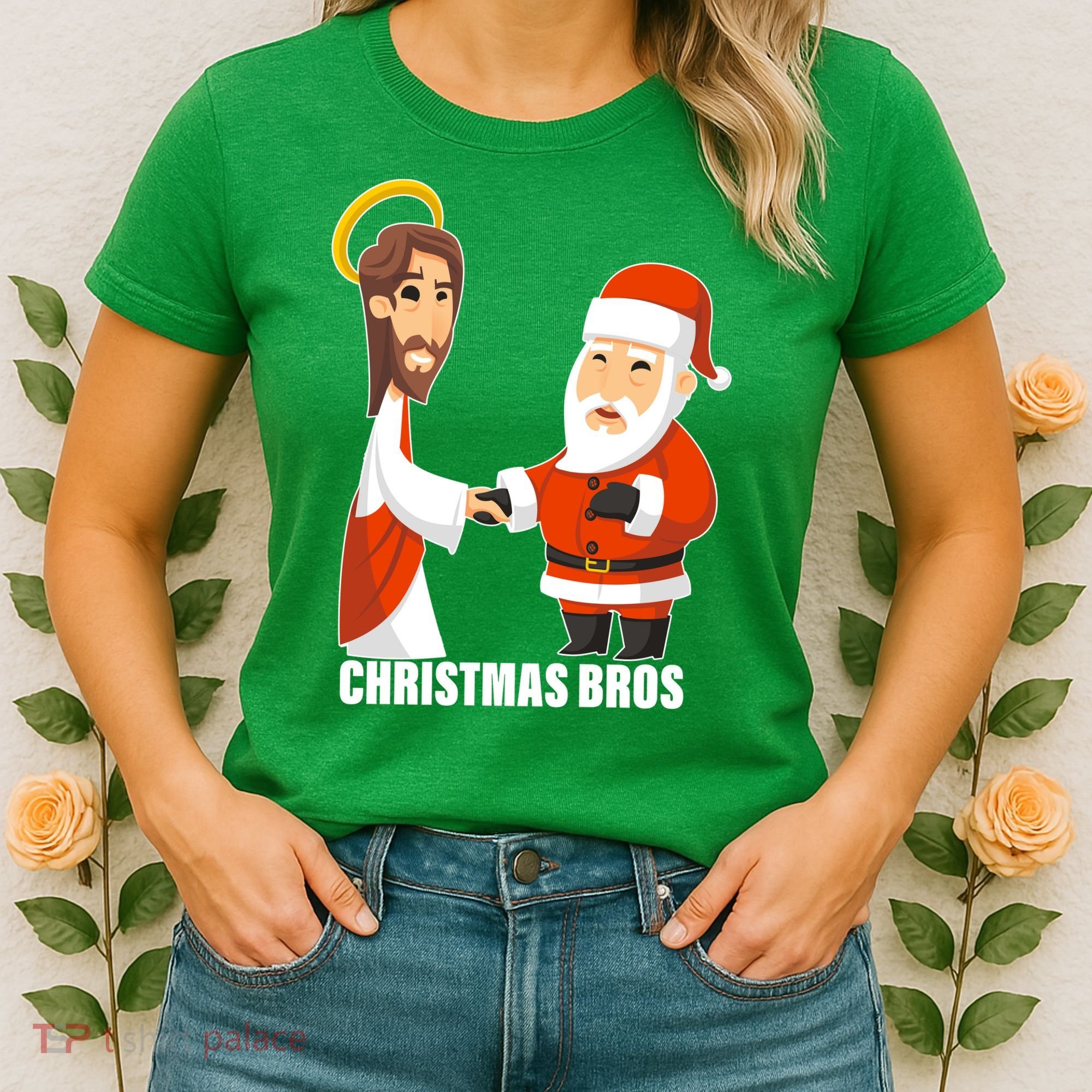 Christmas Bros Jesus And Santa Women's T-Shirt