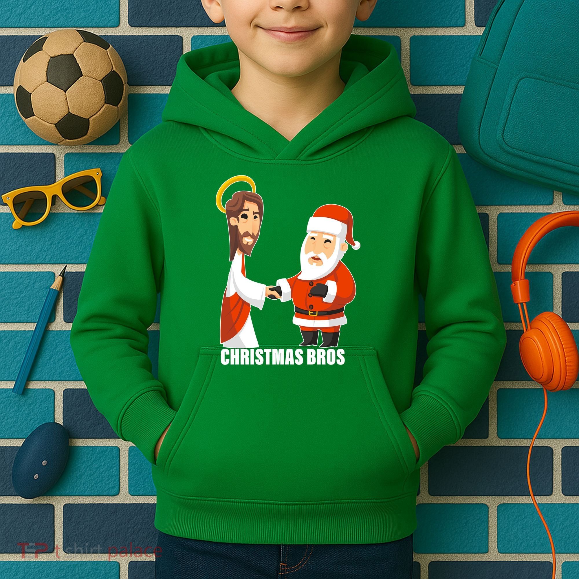 Christmas Bros Jesus And Santa Kids Hoodie