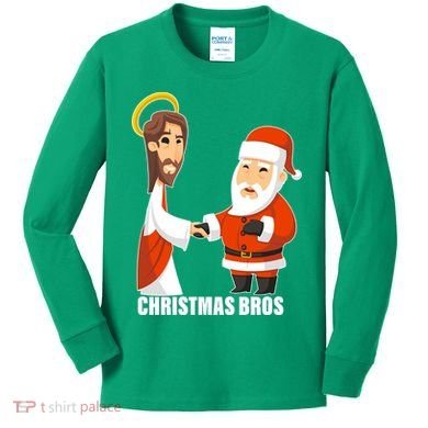 Christmas Bros Jesus And Santa Kids Long Sleeve Shirt
