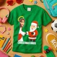 Christmas Bros Jesus And Santa Kids T-Shirt thumb 3
