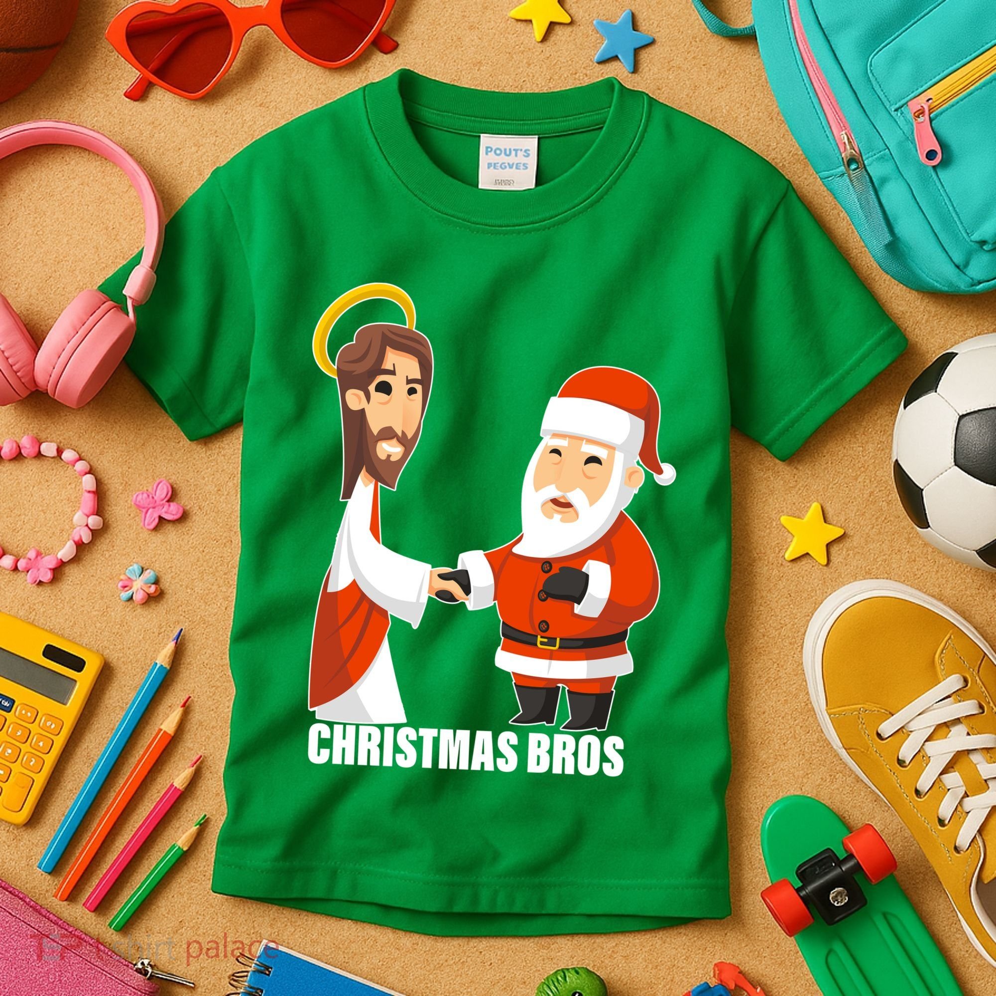 Christmas Bros Jesus And Santa Kids T-Shirt