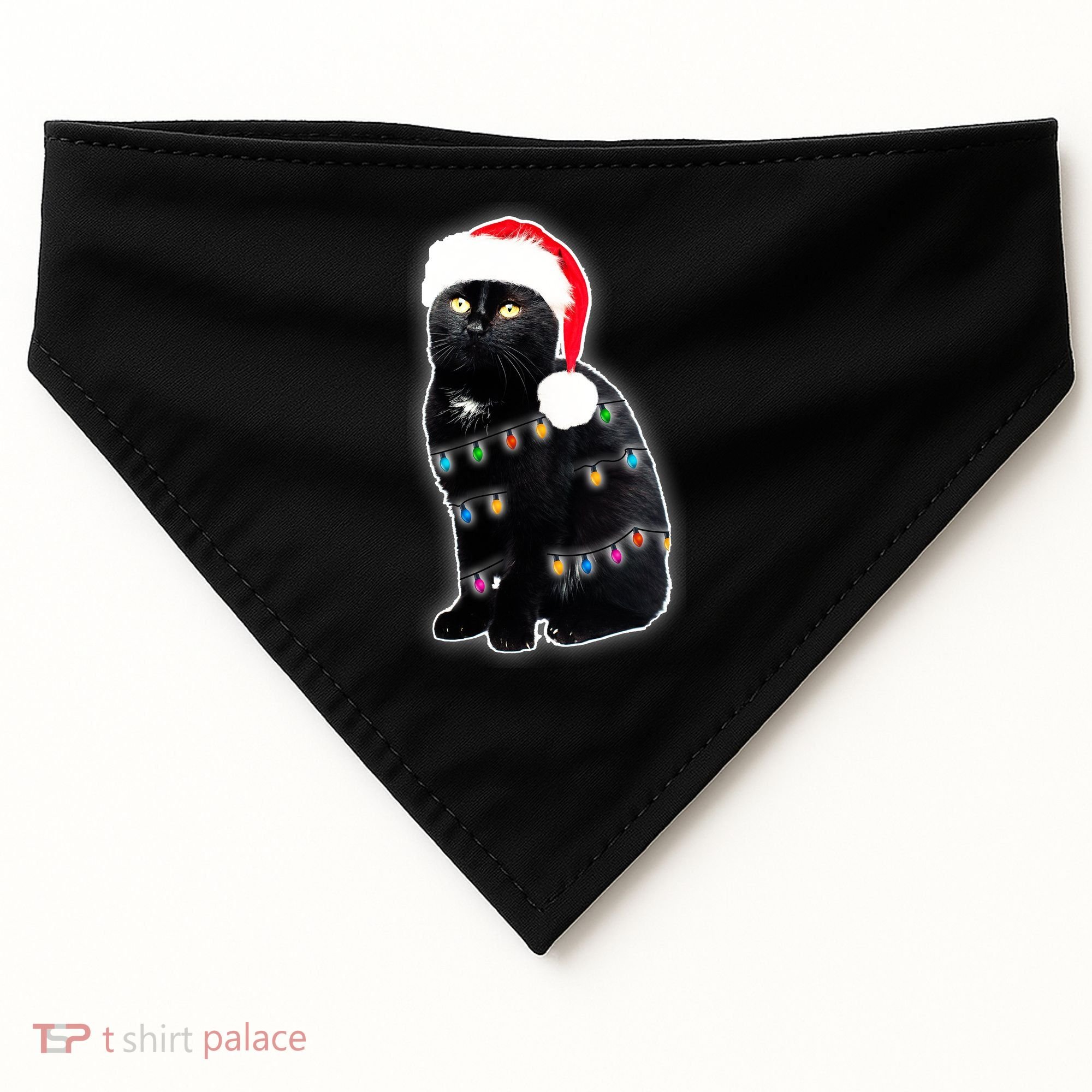 Christmas Cat Lights USA-Made Doggie Bandana