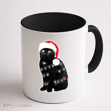 Christmas Cat Lights Coffee Mug back