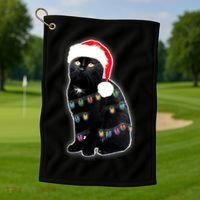 Christmas Cat Lights Golf Towel thumb 1