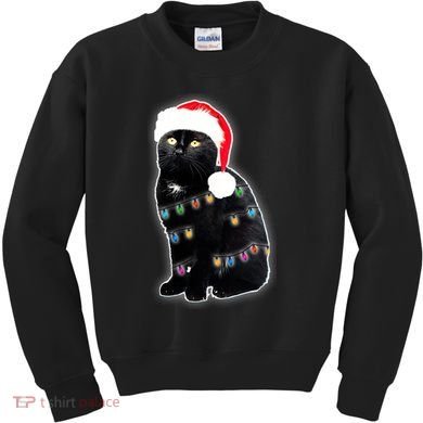 Christmas Cat Lights Kids Sweatshirt