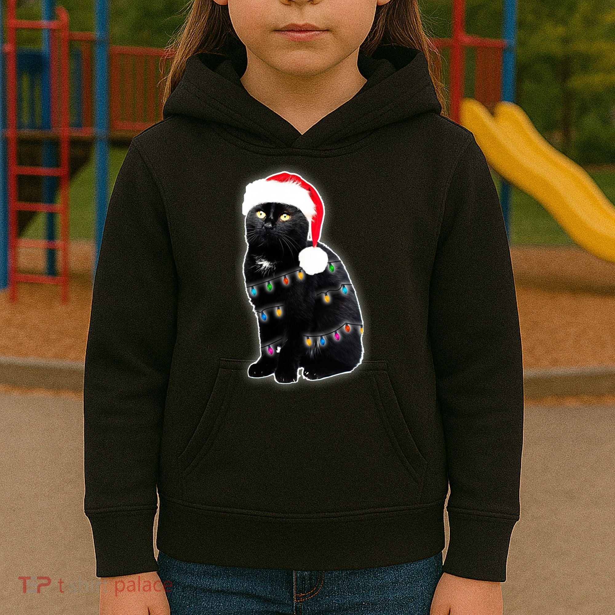 Christmas Cat Lights Kids Hoodie