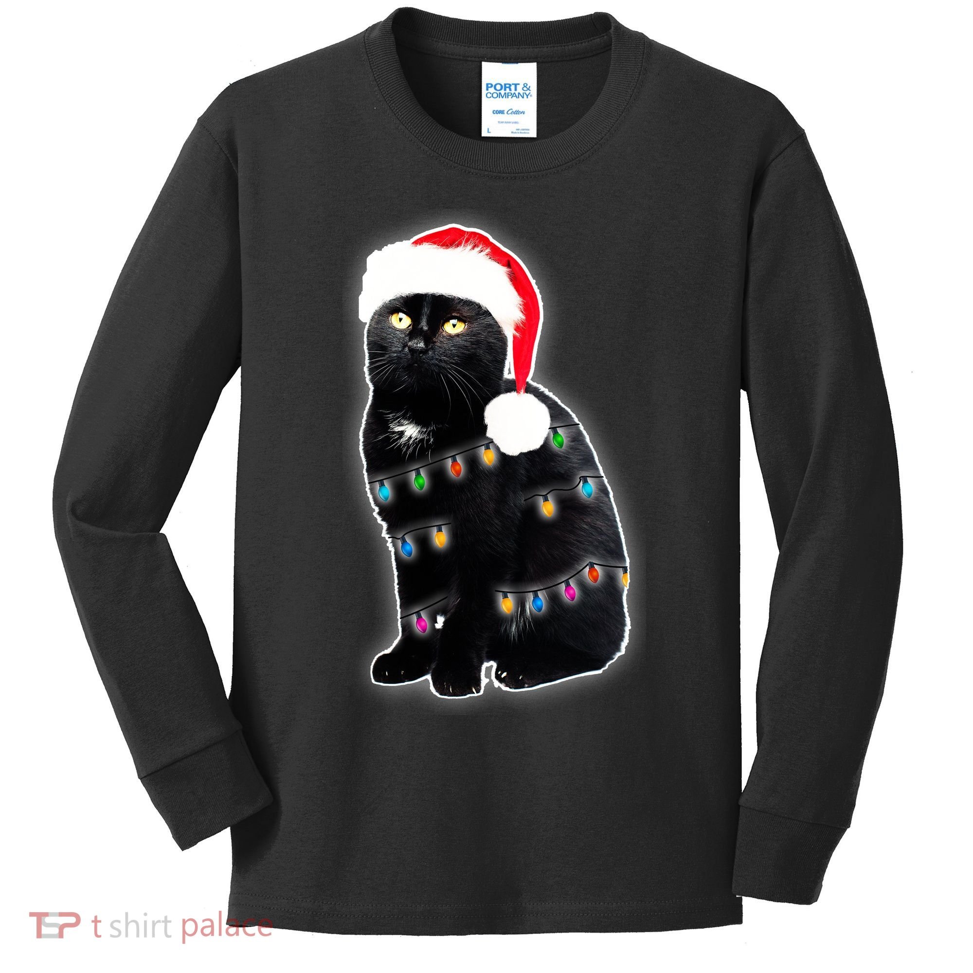 Christmas Cat Lights Kids Long Sleeve Shirt