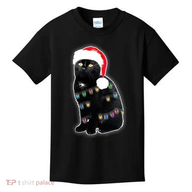 Christmas Cat Lights Kids T-Shirt