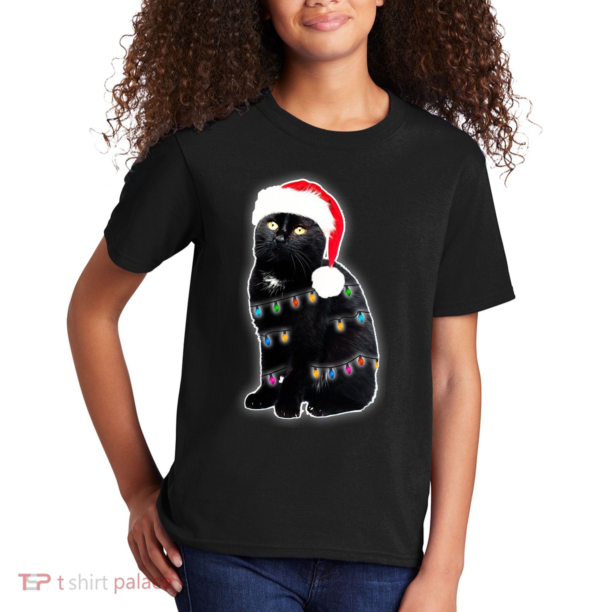 Christmas Cat Lights Kids T-Shirt