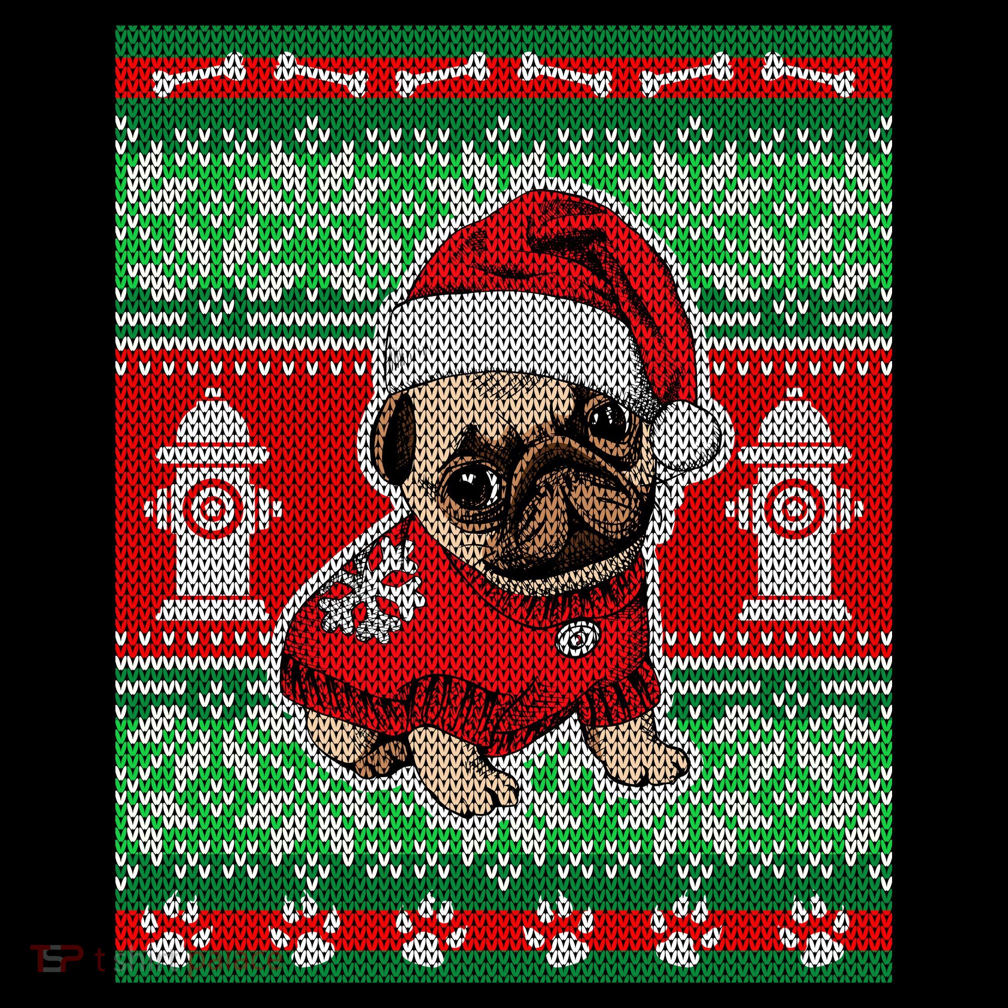Christmas Cute Pug Ugly Sweater Backpack